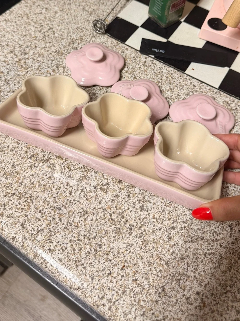 Le Creuset Pink Flower Canister Set with Tray